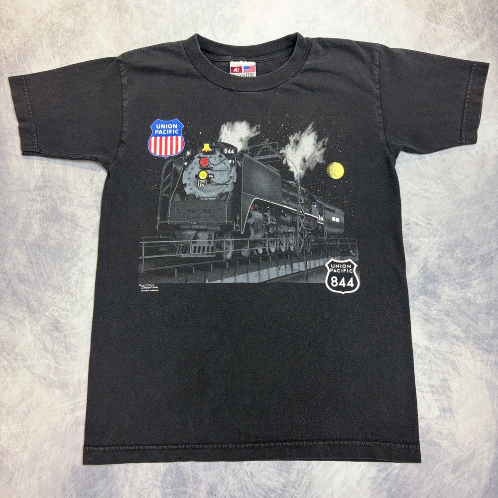 VTG Union Pacific 844 Steam Locomotive T-Shirt Mens S Black Bayside Made in USA